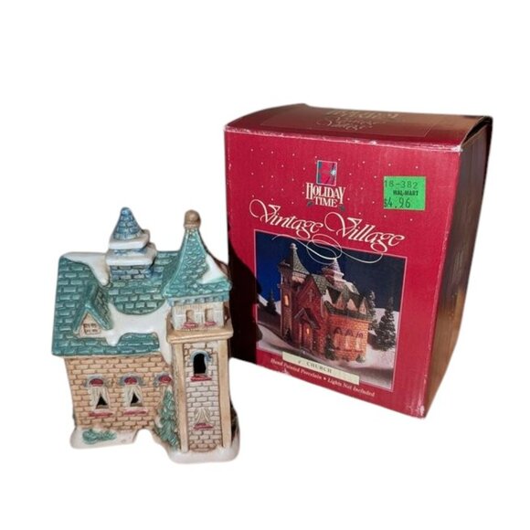 Holiday Time 1991 Vintage Village Church Hand Painted Porcelain Building Mini - Picture 2 of 12